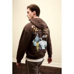 DeFacto Initial D Boxy Fit Kapüşonlu Baskılı Kalın Sweatshirt, S, F9760AX26SP, Kahve-BN337, erkek