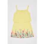 Defacto J1035A618HSWT34 Fırfır Detaylı Çiçek Desenli Askılı Kız Çocuk Elbise