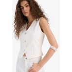 Defacto Jean Blazer Yelek, L, Jean Blazer Yelek, Beyaz, Kadın