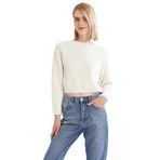 DeFacto Kadın Coool Relax Fit Crop Triko Kazak, Ekru, L Kazak