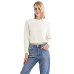 DeFacto Kadın Coool Relax Fit Crop Triko Kazak, Ekru, XS Kazak