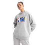 DeFacto Kadın DeFactoFit NBA Wordmark Oversize Fit Kapüşonlu Sweatshirt, Gri Karışım, L