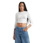 DeFacto Kadın Fitted Basic Uzun Kollu Crop Tişört, Krem, XS