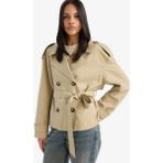DeFacto Kadın Haki Regular Fit Cepli Kemerli Kısa Trençkot Ceket Yaka Polyester Malzeme E8581AX25AU - Haki-KH405
