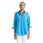 Defacto Kadın Oversize Fit Gömlek Yaka Poplin Uzun Kollu Tunik, Mavi, M