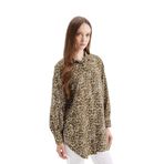 DeFacto Kadın Regular Fit Gömlek Yaka Leopar Desenli Uzun Kollu Gömlek Tunik Haki S