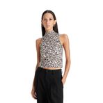 DeFacto Kadın Slim Fit Dar Kesim Yarım Balıkçı Yaka Leopar Desenli Kolsuz Bluz Kahve XL