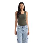 DeFacto Kadın Slim Fit Yuvarlak Yaka Atlet, Koyu Haki, L
