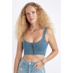 DeFacto Kalın Askılı Fermuarlı Crop Korse Jean Bluz C3335AX24HS