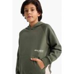 DeFacto Kapüşonlu Baskılı İçi Yumuşak Tüylü Sweatshirt Erkek Çocuk, 7-8 Yaş, G5540A825CW, Haki-KH172, erkek-çocuk