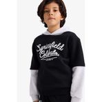 DeFacto Kapüşonlu Baskılı İçi Yumuşak Tüylü Sweatshirt Erkek Çocuk, 7-8 Yaş, G5560A825CW, Siyah-BK81, erkek-çocuk