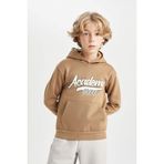 DeFacto Kapüşonlu Cepli Baskılı Sweatshirt Erkek Çocuk, 9-10 Yaş, C9806A824WN, Kahve-BN315, erkek-çocuk