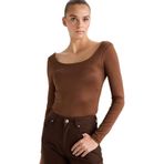 DeFacto Kare Yaka Uzun Kollu Çıtçıtlı Body, S, G1403AX25AU, Kahve-BN321, Kadın