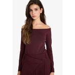 DeFacto Kayık Yaka Uzun Kollu Body, S, G5701AX25WN, Bordo-BR43, Kadın