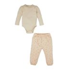 DeFacto Kız Bebek Baskılı Uzun Kollu Çıtçıtlı Body Beli Lastikli Desenli Alt Twill 2'li Takım Ekru 18-24 Ay