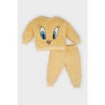 DeFacto Kız Bebek Looney Tunes 2'li Takım Pelüş Sweatshirt Beli Lastikli Eşofman Altı D7260A524WN - 9 - 12 Ay - Sarı-YL516