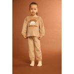 DeFacto Kız Bebek Pijama Takımı Bulut Baskılı Uzun Kollu Welsoft Pelüş Üst Uzun Alt G1527A525WN - Bej-BG400 - 18 - 24 Ay