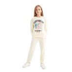 DeFacto Kız Çocuk 2'li Takım Baskılı Bisiklet Yaka Kalın Sweatshirt Beli Lastikli Jogger Eşofman Altı Sarı 8/9 Yaş
