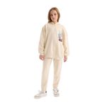 DeFacto Kız Çocuk 2'li Takım Baskılı Sweatshirt Beli Lastikli Eşofman Altı, 7-8 Yaş, D4057A824WN, Ekru-ER42, kız-çocuk
