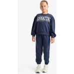 DeFacto Kız Çocuk 2'li Takım Baskılı Sweatshirt Eşofman Altı E6416A825AU - 5 - 6 Yaş - Lacivert-NV256