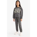 DeFacto Kız Çocuk 2'li Takım Baskılı Sweatshirt Eşofman Altı E6416A825AU - -- - 8 - 9 Yaş - Antrasit-AR82