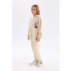 DeFacto Kız Çocuk 2'li Takım Bisiklet Yaka Baskılı Sweatshirt Beli Lastikli Jogger Eşofman Altı Ekru 11/12 Yaş