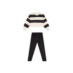 DeFacto Kız Çocuk 2'li Takım Çizgili Bisiklet Yaka Sweatshirt Beli Lastikli Jogger Eşofman Altı Siyah 5/6 Yaş