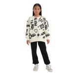 DeFacto Kız Çocuk 2'li Takım Desenli Kalın Bisiklet Yaka Sweatshirt Beli Lastikli Eşofman Altı Ekru 13/14 Yaş