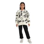 DeFacto Kız Çocuk 2'li Takım Desenli Kalın Bisiklet Yaka Sweatshirt Beli Lastikli Eşofman Altı Ekru 7/8 Yaş