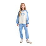 DeFacto Kız Çocuk 2'li Takım Kapüşonlu Baskılı Sweatshirt Beli Lastikli Eşofman Altı, 5-6 Yaş, D4065A824WN, Mavi-BE756, kız-çocuk