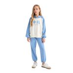 DeFacto Kız Çocuk 2'li Takım Kapüşonlu Baskılı Sweatshirt Beli Lastikli Eşofman Altı Mavi 11/12 Yaş