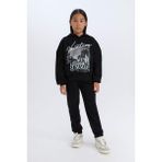 DeFacto Kız Çocuk 2'li Takım Kapüşonlu Baskılı Sweatshirt Beli Lastikli Jogger Alt D2219A824WN