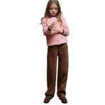 DeFacto Kız Çocuk Balloon Fit Oval Paça Gabardin Okul Pantolonu Kahverengi, 7-8 Yaş, F7573A825AU, Kahve-BN310, Kız çocuk