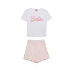 DeFacto Kız Çocuk Barbie Boxy Fit Kısa Kollu Şortlu Pijama Takımı Beyaz 13/14 Yaş