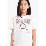 DeFacto Kız Çocuk Barbie Relax Fit Bisiklet Yaka Kısa Kollu Tişört E2630A825SMER85 Ekru