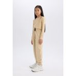 DeFacto Kız Çocuk Beli Lastikli Cepli Jogger Eşofman Altı D9622A825SM - 9 - 10 Yaş - Bej-BG203