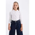 DeFacto Kız Çocuk Beyaz Polo Yaka Düz Basic Düz Pike Uzun Kollu Okul Tişörtü J0010A624AU - Beyaz-WT34 - 8 - 9 Yaş