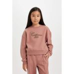 DeFacto Kız Çocuk Bisiklet Yaka Baskılı Selanik Kumaş Sweatshirt D4295A824WN