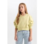 DeFacto Kız Çocuk Cropped Fit V Yaka Basic Düz Sweatshirt D7047A824WN