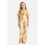 DeFacto Kız Çocuk Desenli Wide Leg Geniş Paça Pamuklu Pantolon D7610A825SM - 11 - 12 Yaş - Dropsuz - Yeşil-GN115