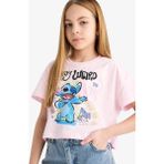 DeFacto Kız Çocuk Disney Lilo & Stitch Bisiklet Yaka Kısa Kollu Tişört E6507A825HS - Pembe-PN343 - 7 - 8 Yaş