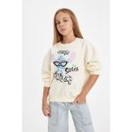 DeFacto Kız Çocuk Disney Lilo & Stitch Relax Fit Bisiklet Yaka Sweatshirt C9516A824AU - 11 - 12 Yaş - Ekru-ER99