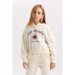 DeFacto Kız Çocuk Ekru Oversize Geniş Kalıp Kapüşonlu Baskılı Sweatshirt D7041A824WN