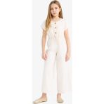 DeFacto Kız Çocuk Gabardin Kısa Kollu Tulum D9308A825SM - 7 - 8 Yaş - Ekru-ER233