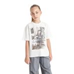 DeFacto Kız Çocuk Harry Potter Oversize Fit Bisiklet Yaka Kısa Kollu Tişört Ekru 7/8 Yaş