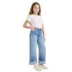 DeFacto Kız Çocuk Jean Pantolon Straight Wide Kesim Duble Paça Detaylı, 9-10 Yaş, G6969A826SP, Mavi-NM28, Kız Çocuklar