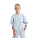 DeFacto Kız Çocuk Kapüşonlu Baskılı Okul Sweatshirt Mavi 7/8 Yaş