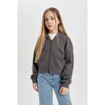 DeFacto Kız Çocuk Kapüşonlu Fermuarlı Sweatshirt, 8-9 Yaş, B9553A824SP, Gri-GR311, Kız Çocuklar