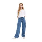 DEFACTO Kız Çocuk Kargo Jean Pantolon, Mid Blue, 9-10 Yaş