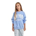 DeFacto Kız Çocuk Mavi Oversize Fit Geniş Kalıp Bisiklet Yaka Slogan Baskılı Sweatshirt 8/9 Yaş